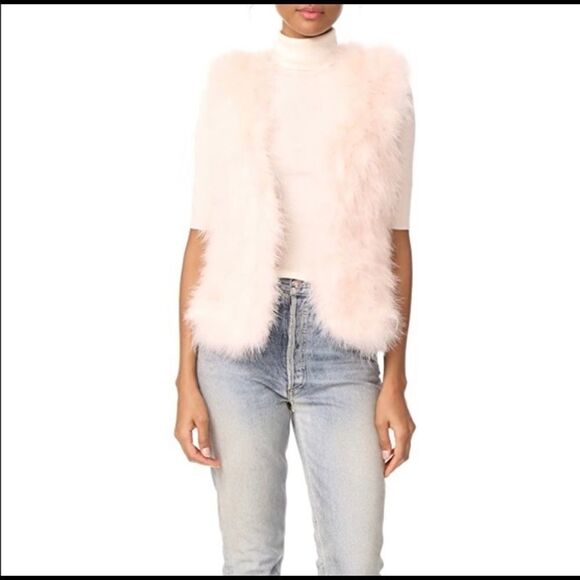Club Monaco Cream Fur Feather Vest Sz S - Picture 4 of 14